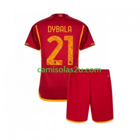 Camisolas de futebol AS Roma Paulo Dybala 21 Criança Equipamento Principal 2023/24 Manga Curta